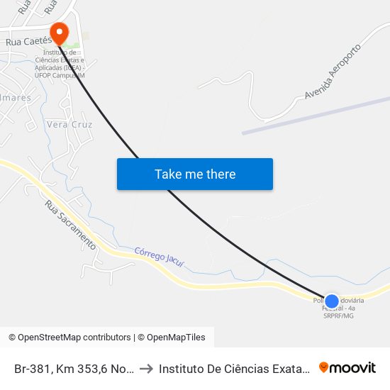 Br-381, Km 353,6 Norte | Polícia Rodoviária Federal to Instituto De Ciências Exatas E Aplicadas (Icea) - Ufop Campus Jm map