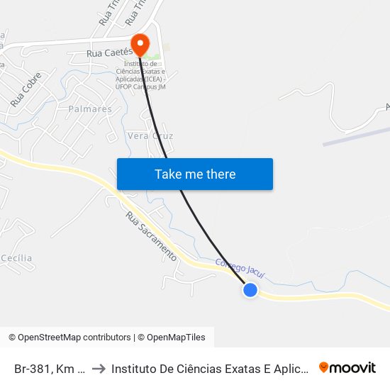 Br-381, Km 354,7 Norte to Instituto De Ciências Exatas E Aplicadas (Icea) - Ufop Campus Jm map