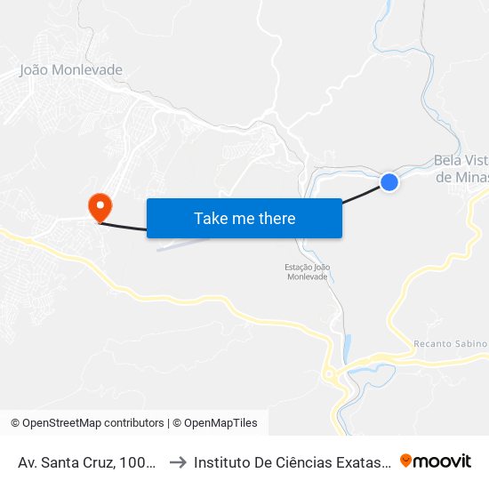 Av. Santa Cruz, 1000 | Ponto Final Do Santa Cruz to Instituto De Ciências Exatas E Aplicadas (Icea) - Ufop Campus Jm map