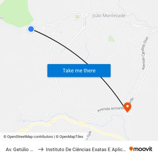 Av. Getúlio Vargas, 7517 to Instituto De Ciências Exatas E Aplicadas (Icea) - Ufop Campus Jm map