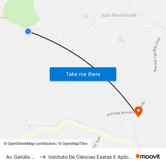 Av. Getúlio Vargas, 7899 to Instituto De Ciências Exatas E Aplicadas (Icea) - Ufop Campus Jm map