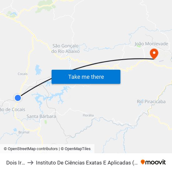 Dois Irmãos to Instituto De Ciências Exatas E Aplicadas (Icea) - Ufop Campus Jm map