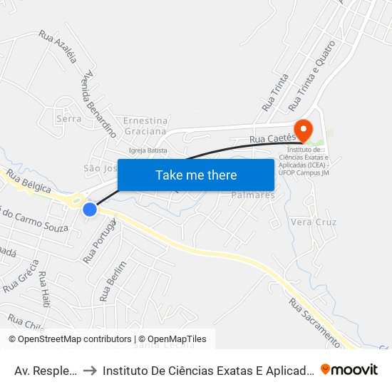 Av. Resplendor, 589 to Instituto De Ciências Exatas E Aplicadas (Icea) - Ufop Campus Jm map