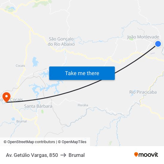 Av. Getúlio Vargas, 850 to Brumal map