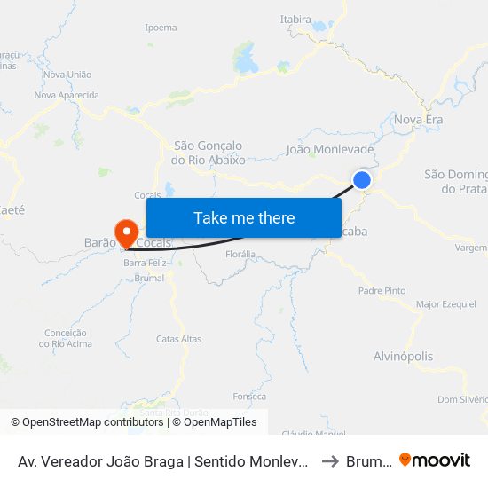 Av. Vereador João Braga | Sentido Monlevade to Brumal map