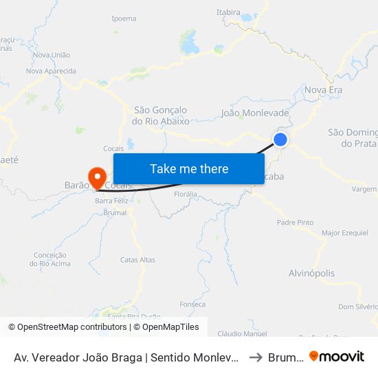 Av. Vereador João Braga | Sentido Monlevade to Brumal map