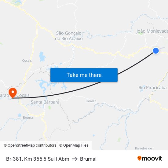 Br-381, Km 355,5 Sul | Abm to Brumal map