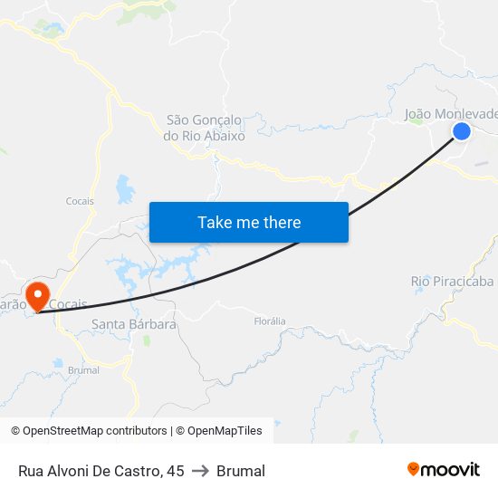 Rua Alvoni De Castro, 45 to Brumal map