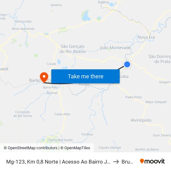 Mg-123, Km 0,8 Norte | Acesso Ao Bairro Jacuí to Brumal map