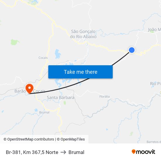 Br-381, Km 367,5 Norte to Brumal map