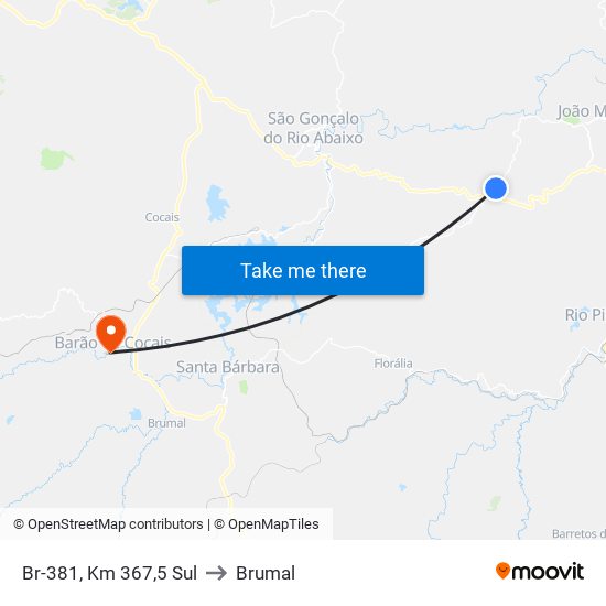 Br-381, Km 367,5 Sul to Brumal map