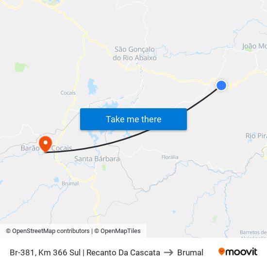 Br-381, Km 366 Sul | Recanto Da Cascata to Brumal map