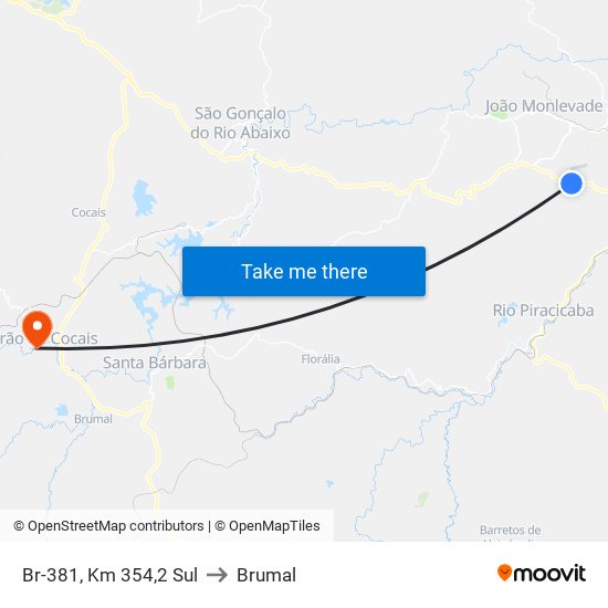 Br-381, Km 354,2 Sul to Brumal map