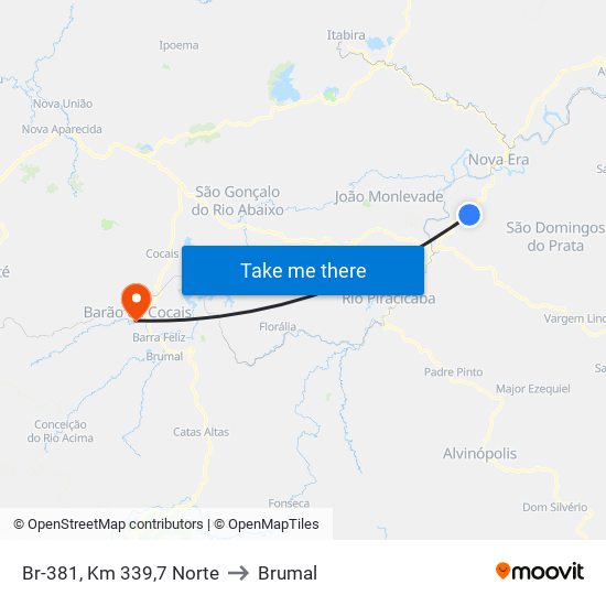 Br-381, Km 339,7 Norte to Brumal map