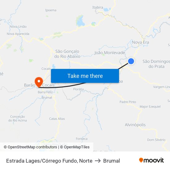 Estrada Lages/Córrego Fundo, Norte to Brumal map