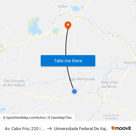 Av. Cabo Frio, 220 | Sartori Serviços to Universidade Federal De Itajubá - Campus Itabira map