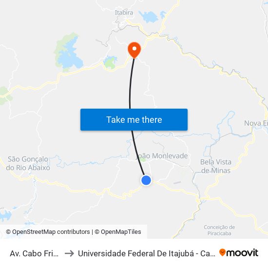 Av. Cabo Frio, 368 to Universidade Federal De Itajubá - Campus Itabira map