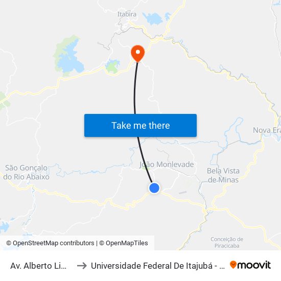 Av. Alberto Lima, 2949 to Universidade Federal De Itajubá - Campus Itabira map