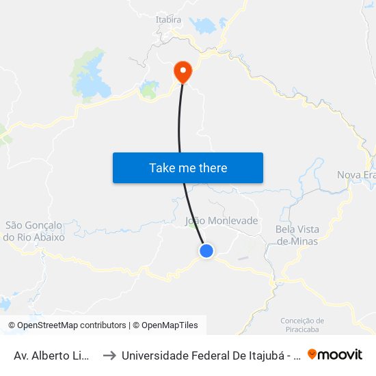 Av. Alberto Lima, 2761 to Universidade Federal De Itajubá - Campus Itabira map