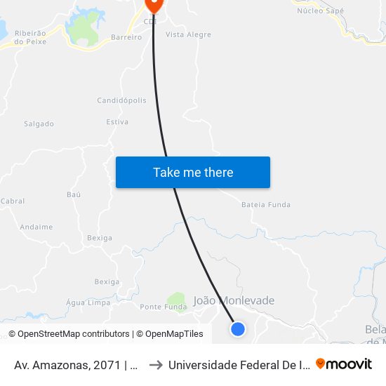 Av. Amazonas, 2071 | Ponto Final Do Satélite to Universidade Federal De Itajubá - Campus Itabira map