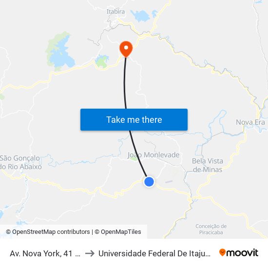 Av. Nova York, 41 Com Br-381 to Universidade Federal De Itajubá - Campus Itabira map