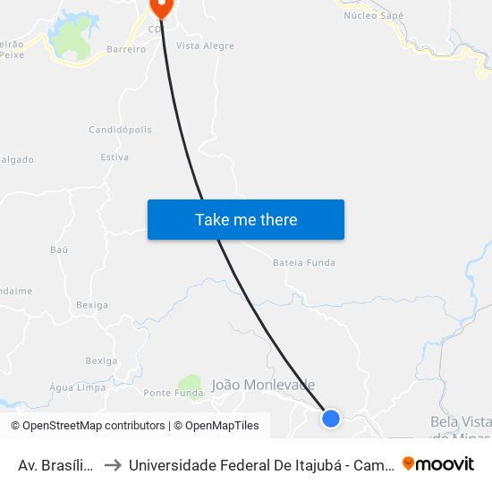 Av. Brasília, 87 to Universidade Federal De Itajubá - Campus Itabira map