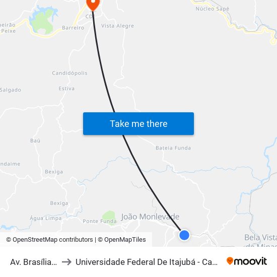 Av. Brasília, 216 to Universidade Federal De Itajubá - Campus Itabira map