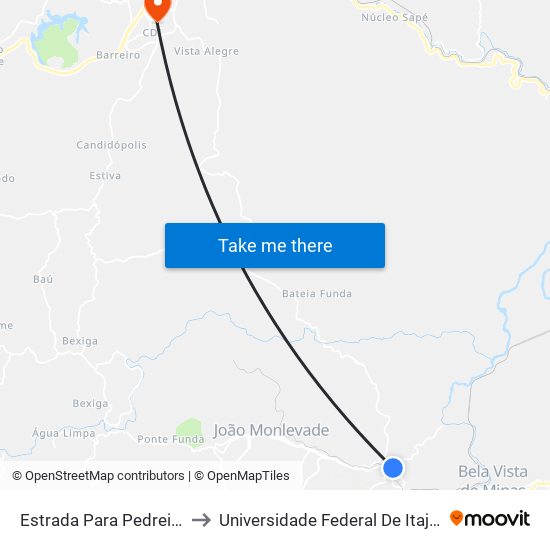 Estrada Para Pedreira, Leste | Usina to Universidade Federal De Itajubá - Campus Itabira map