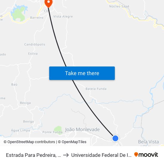 Estrada Para Pedreira, Leste | Entr. Lmg-779 to Universidade Federal De Itajubá - Campus Itabira map