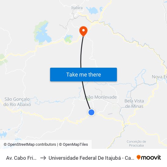 Av. Cabo Frio, 237 to Universidade Federal De Itajubá - Campus Itabira map