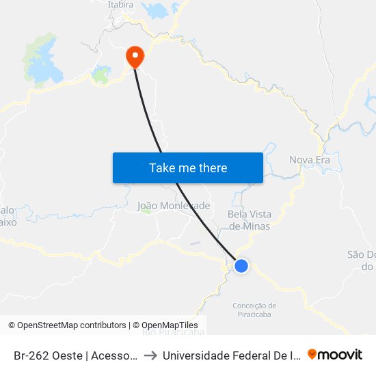 Br-262 Oeste | Acesso A São José Do Egito to Universidade Federal De Itajubá - Campus Itabira map
