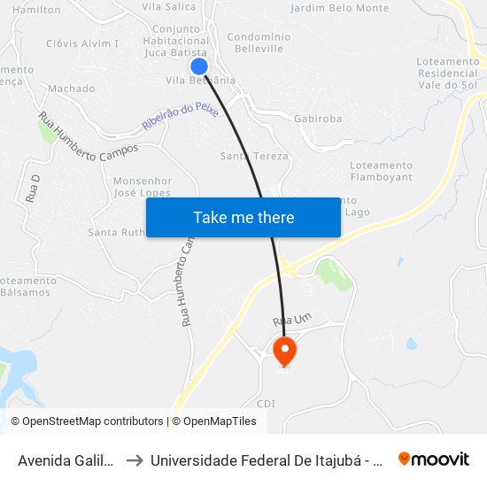 Avenida Galiléia, 737 to Universidade Federal De Itajubá - Campus Itabira map