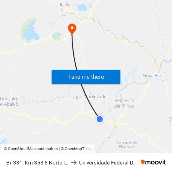 Br-381, Km 353,6 Norte | Polícia Rodoviária Federal to Universidade Federal De Itajubá - Campus Itabira map