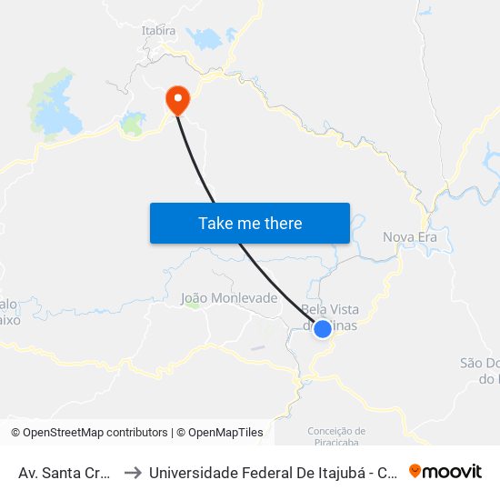 Av. Santa Cruz, 644 to Universidade Federal De Itajubá - Campus Itabira map