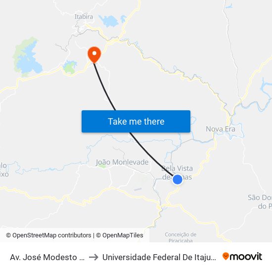 Av. José Modesto De Ávila, 185 to Universidade Federal De Itajubá - Campus Itabira map