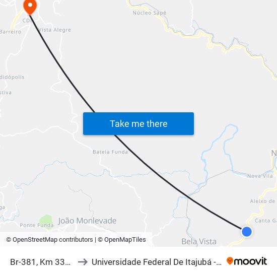 Br-381, Km 338,2 Norte to Universidade Federal De Itajubá - Campus Itabira map
