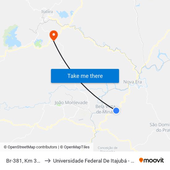 Br-381, Km 339,6 Sul to Universidade Federal De Itajubá - Campus Itabira map