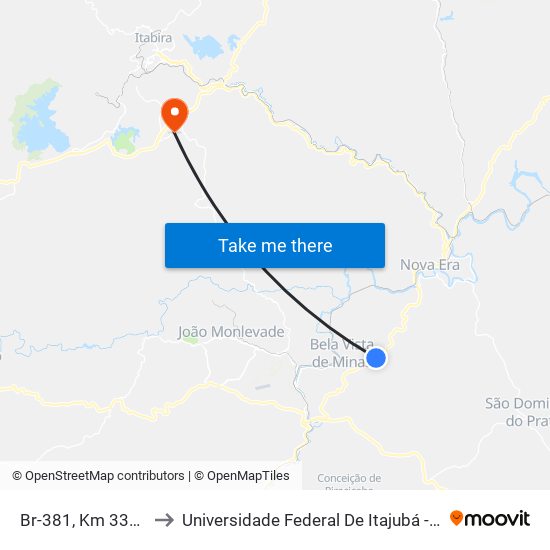 Br-381, Km 339,7 Norte to Universidade Federal De Itajubá - Campus Itabira map