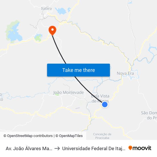 Av. João Álvares Martins Guerra, 88 to Universidade Federal De Itajubá - Campus Itabira map