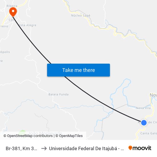Br-381, Km 334,9 Sul to Universidade Federal De Itajubá - Campus Itabira map