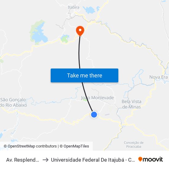 Av. Resplendor, 589 to Universidade Federal De Itajubá - Campus Itabira map
