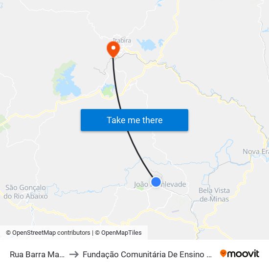 Rua Barra Mansa, 515 to Fundação Comunitária De Ensino Superior De Itabira map
