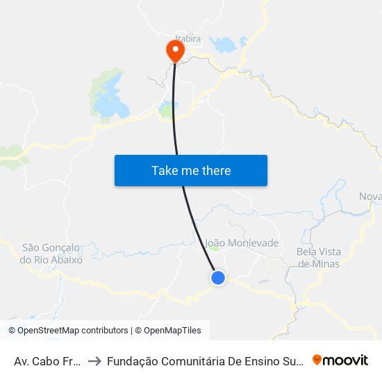 Av. Cabo Frio, 600 to Fundação Comunitária De Ensino Superior De Itabira map