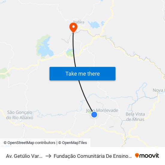 Av. Getúlio Vargas, 6971 to Fundação Comunitária De Ensino Superior De Itabira map