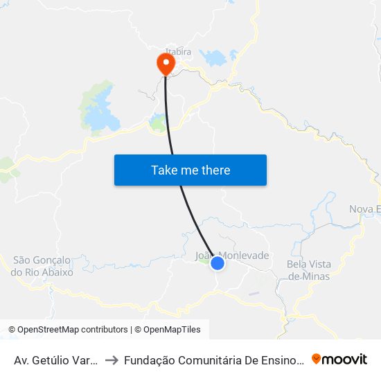 Av. Getúlio Vargas, 6425 to Fundação Comunitária De Ensino Superior De Itabira map