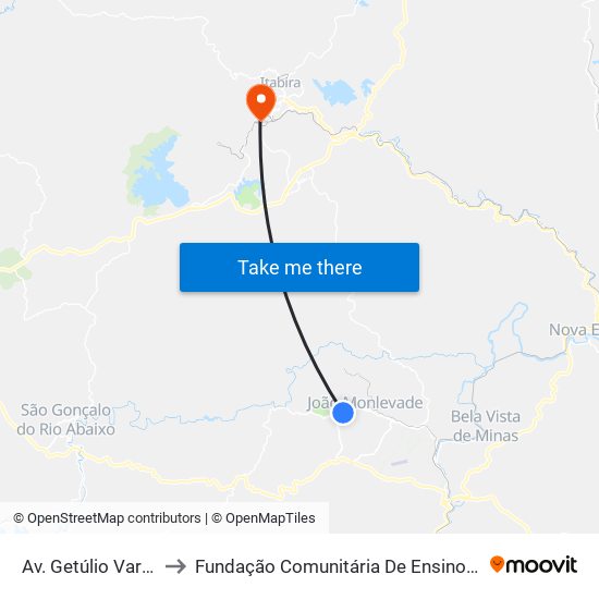 Av. Getúlio Vargas, 6324 to Fundação Comunitária De Ensino Superior De Itabira map