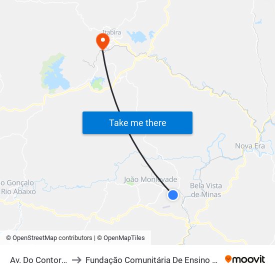 Av. Do Contorno, 2051 to Fundação Comunitária De Ensino Superior De Itabira map