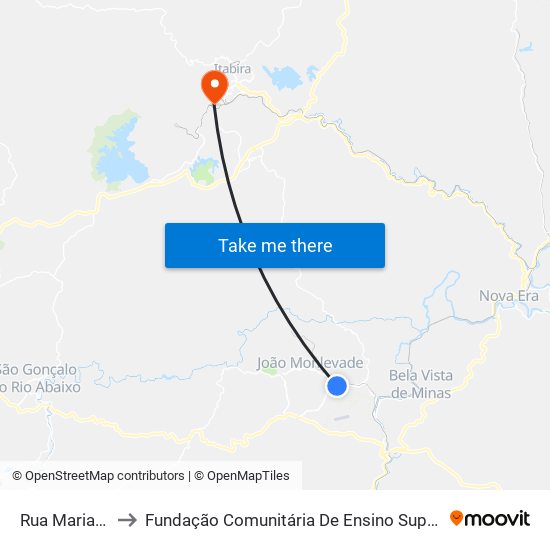 Rua Mariana, 70 to Fundação Comunitária De Ensino Superior De Itabira map