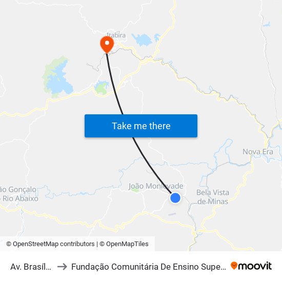 Av. Brasília, 87 to Fundação Comunitária De Ensino Superior De Itabira map