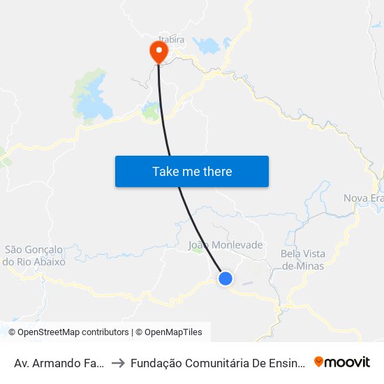 Av. Armando Fajardo, 3930 to Fundação Comunitária De Ensino Superior De Itabira map